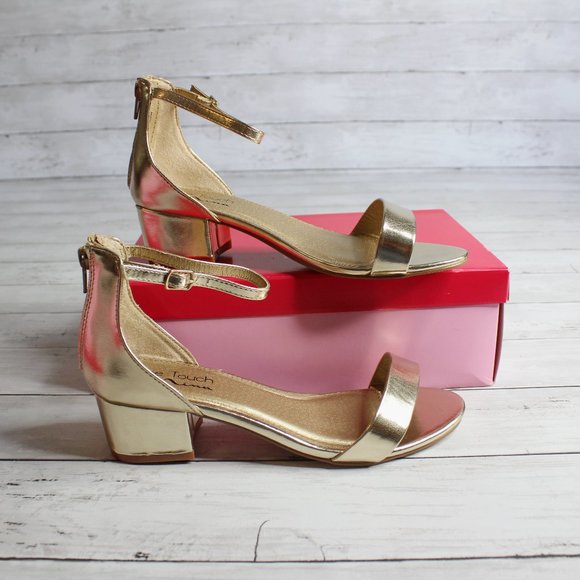 Nina Girl's Gold Sandals Youth Size 5 Block Heel - Picture 1 of 7